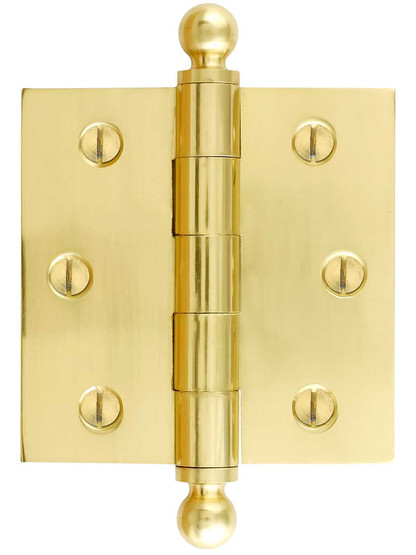 3 inch Solid Brass Door Hinge With Ball Finials in Polished Brass Finish.
